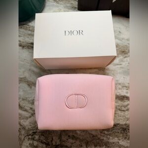 Dior Pink Velvet Rectangular Pouch. Silver Hardware Zipper SEALED NEW in Box GWP